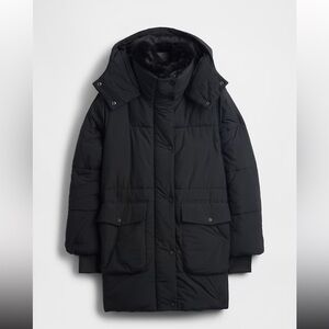 GAP Faux Fur-Trim Midi Puffer Jacket